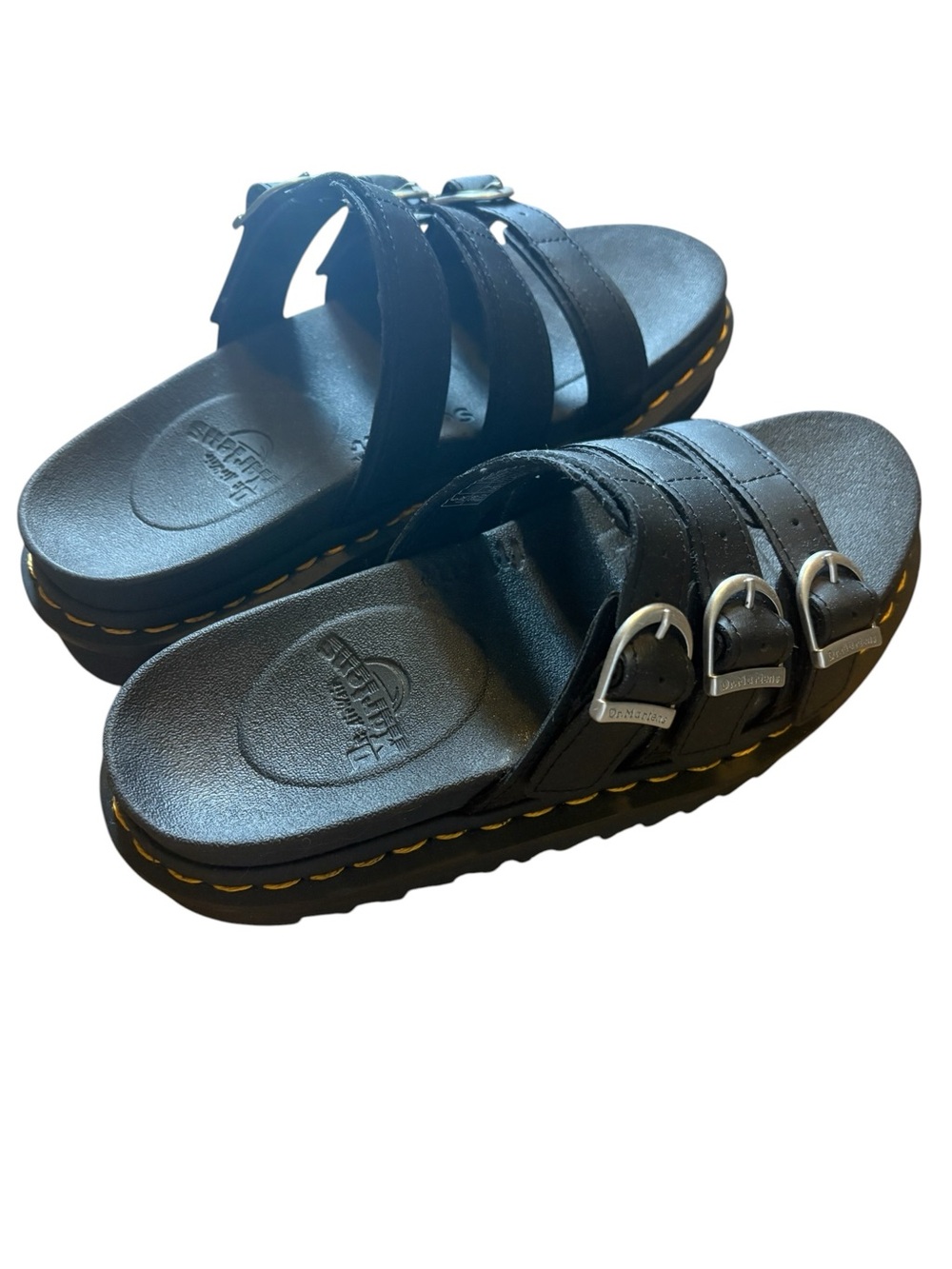 Dr. Martens Black Leather Triple-Strap Platform Slide Sz 7